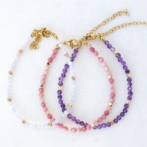 3 beaded bracelets!  Bundle dainty beaded stacking bracelets amethyst minimalist